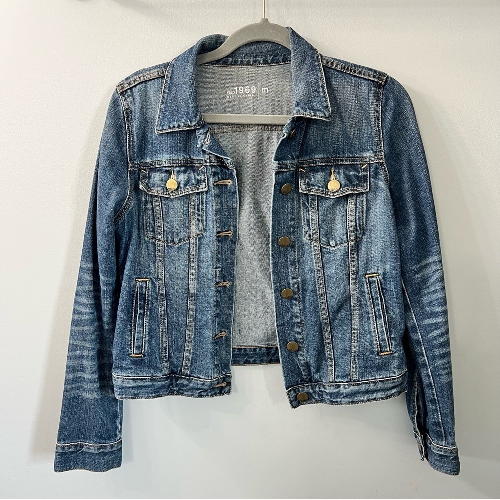 Vintage Gap Blue Denim Front Pocket Short Jacket Cotton Medium
